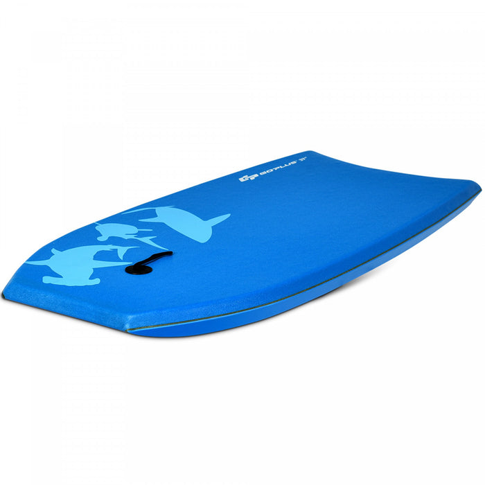 Goplus 33'' Lightweight Super Bodyboard Surfing W/leash Eps Core Boarding Blue Shark
