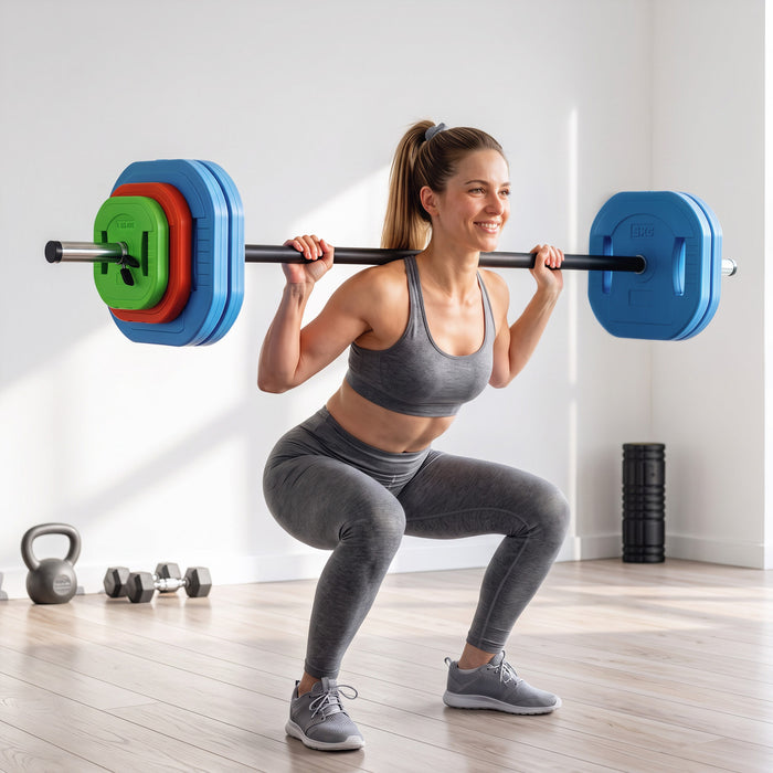 Soozier 66lbs Adjustable Barbell Weight Set, Barbell Bar, Multicolour