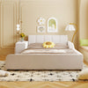 Lily Velvet Upholstered Grounded Bed with Desk and Stool,Full Size,Beige Full Bed  | Lit Lily en velours rembourre avec bureau et tabouret, taille Full, beige