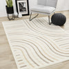 Florence Cream Beige Brown Curved Lines Design Rug, 4'7" x 6'7" Indoor Area Rug | Tapis Florence a motifs de lignes courbes creme, beige et brun, 4'7" x 6'7"