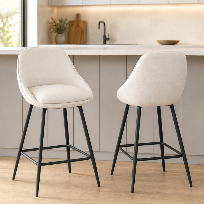 HOMCOM Swivel Bar Stools Set of 2 26\" Counter Height Barstools, Cream White