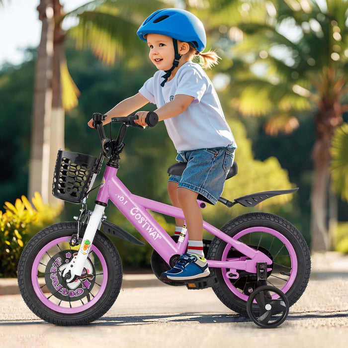 Costway 12\" Kid's Bike For 3-4 With Height-adjustable Handlebar & Saddle Handbrake Purple