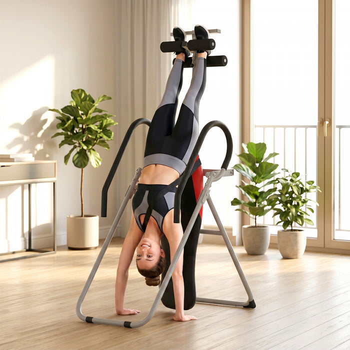 Soozier Inversion Table, Heavy Duty Folding Inversion Table with Adjustable Ankle Lock and Safety Belt, Portable Decompression Back Stretcher Machine for Pain Relief Therapy, Red