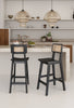Versailles Industry Chic Cane Back Wood Counter Stool in Black and Natural - Set of 3 | Tabouret de comptoir industriel chic Versailles avec dossier en cannage, bois noir et naturel - Lot de 3