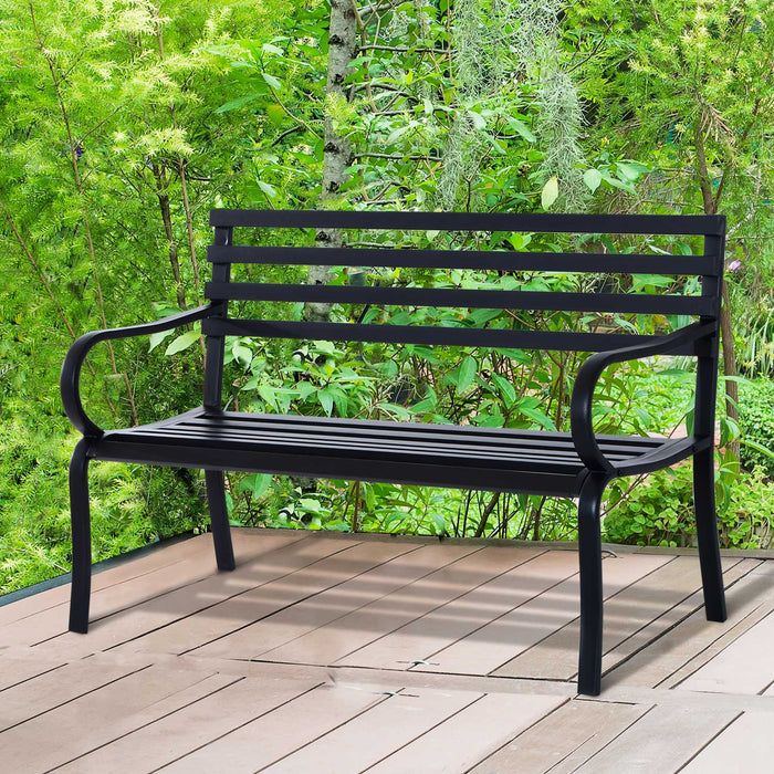 Outsunny Outdoor Bench, 2 Seater Metal Garden Bench For Yard, Lawn, Black