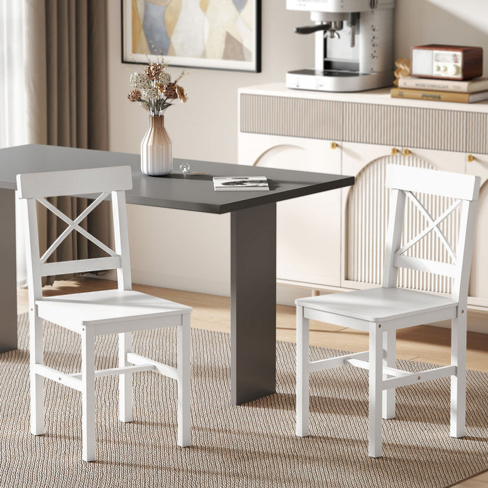 HOMCOM Farmhouse Wood Dining Chairs Set of 2 with Cross Back, White
