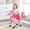 Qaba Kids Rocking Horse, Large Walking Ride On Toy For Toddlers 3 Year Old, Baby Plush Animal Rocker|Poney De Marche Pour Enfants Qaba Cheval A Bascule Peluche Sonore Hennissement Du Cheval Avec Roue C