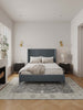 Promenade Mid-Century Modern Upholstered Velvet Queen Bed in Gray | Lit Queen Promenade style moderne du milieu du siecle en velours gris capitonne