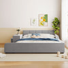Lily Velvet Upholstered Grounded Bed with Desk and Stool,Queen Size,Grey Queen Bed  | Lit Lily en velours rembourre avec bureau et tabouret, taille Queen, gris