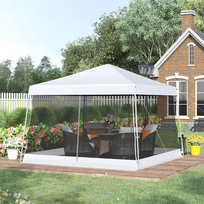 Outsunny 12' X 12' Pop Up Gazebo, Foldable Canopy Tent With Carrying Bag, Mesh Sidewalls And 3-level Adjustable Height For Outdoor, Garden, Patio, Party, White