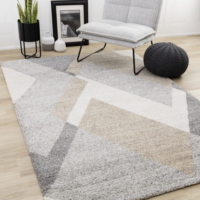 Maverick White Beige Grey Modern Plush Area Rug - 7'10\" x 11'2\"