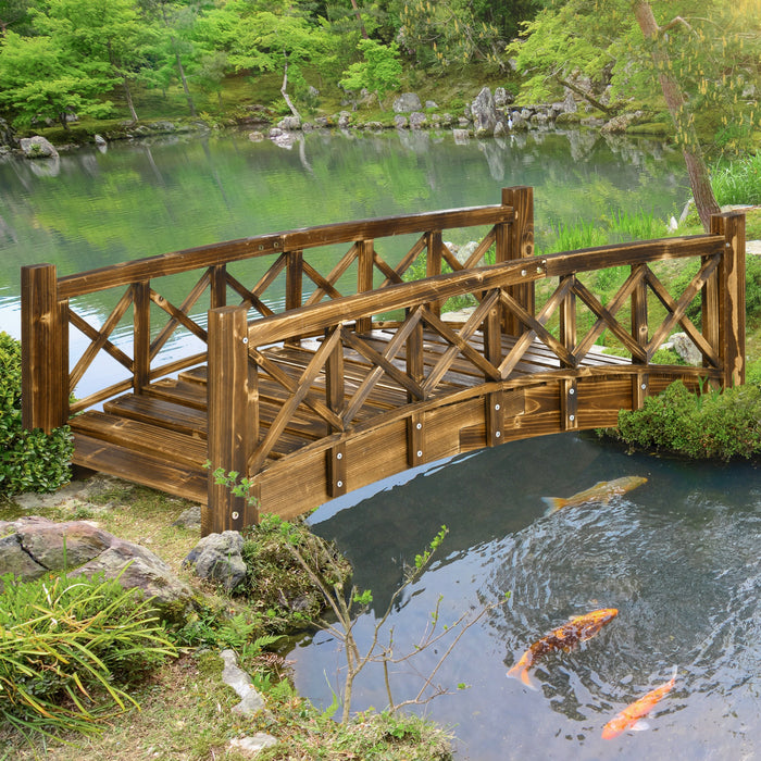Outsunny 4ft Wooden Garden Bridge With Guardrails, Arc Footbridge, Stained