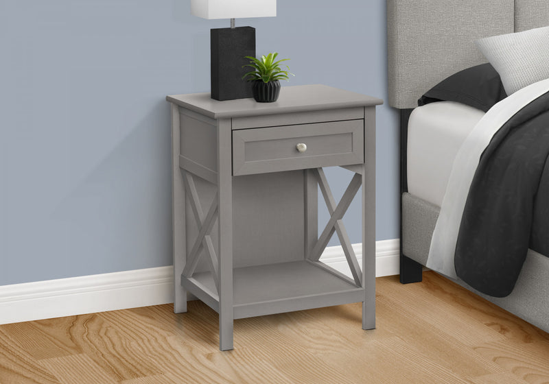 Accent Side End Table 2-Tier Bedroom Nightstand Storage Drawer Antique Grey Veneer Transitional