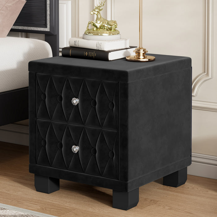 Sophia Elegant Velvet Nightstand with Drawers and Button-Tufted Design,Black