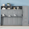 Dennis Engineered Wood Full Murphy Bed With Shelves And Drawers - Grey | Lit Mural Escamotable Dennis En Bois Composite, Taille Double, Avec Etageres Et Tiroirs - Gris
