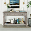 Sabina Solid Wood Console Table With 3 Drawers And Shelf - Grey Wash | Table Console Sabina En Bois Massif Avec 3 Tiroirs Et Etagere - Gris Patine
