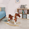 Qaba Kids Rocking Horse Ride On Toy For Toddler 3 Year Old With Nursery Rhyme Music And Light|Qaba Cheval A Bascule Jouet Peluche Avec Musique Comptine - Marron Clair / Blanc