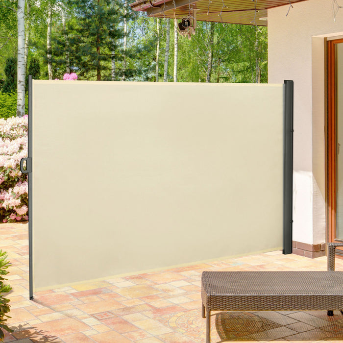 Outsunny 118\" X 79\" Retractable Side Awning Patio Outdoor Folding Privacy Screen With Resistance To Uv Rays & Wind, Cream White
