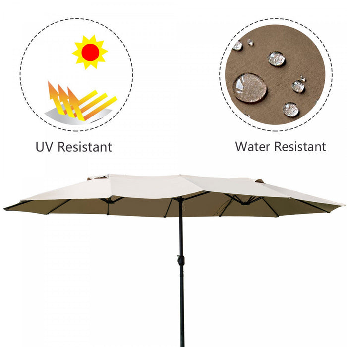 Costway 15' Market Outdoor Umbrella Double-Sided Twin Patio w/ Crank Beige