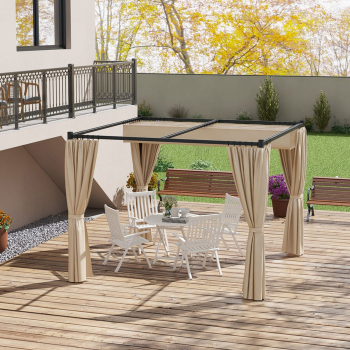 Outsunny 10' X 10' Patio Pergola With Retractable Canopy, Beige