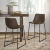 Nathaniel Vintage Faux Leather Counter Stools Set Of 2 With Steel Frame - Brown | Ensemble De 2 Tabourets De Comptoir Nathaniel Vintage En Similicuir Avec Structure En Acier, Marron