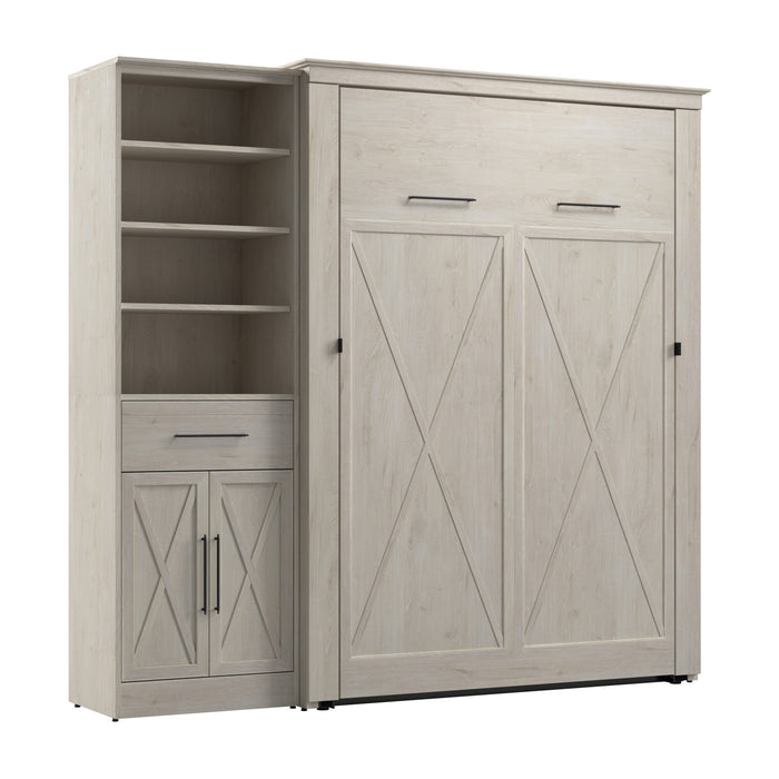 Bestar Key West Full Murphy Bed & Closet Organizer with Drawer & Doors (88 W) - Linen White Oak