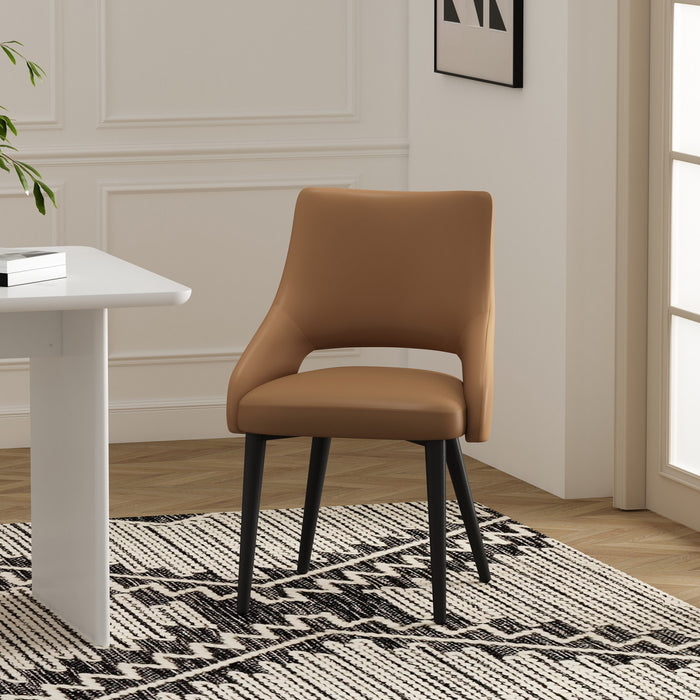 Tremont Modern Metal Vegan Leather Dining Chair in Saddle