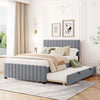 Ethan Space-Saving Velvet Upholstered Platform Bed with Trundle,Full Size,Grey Full Bed | Lit plateforme Ethan rembourre en velours, gain de place, avec tiroir gigogne, taille full, gris