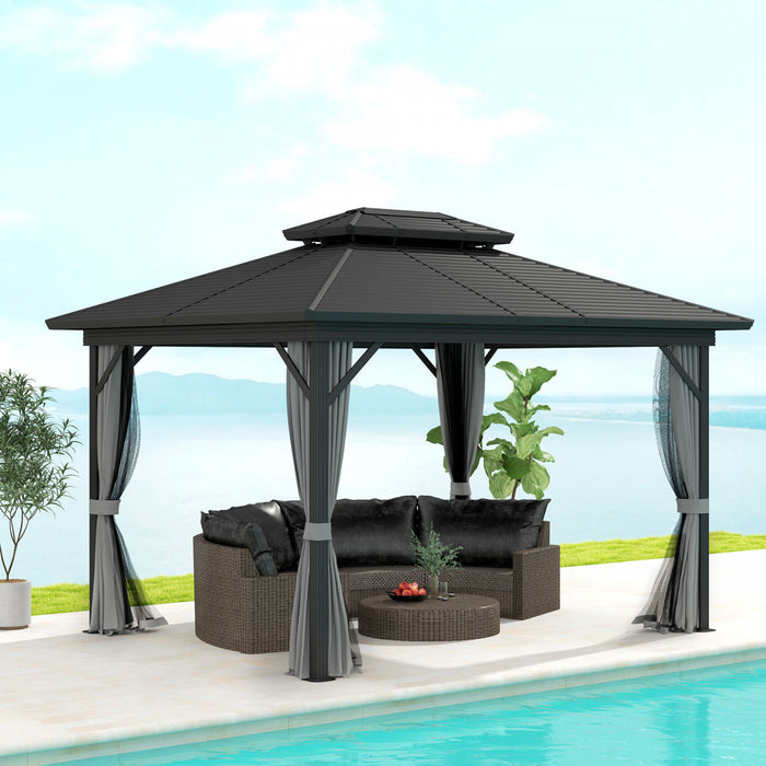 Outsunny 10' X 12' Hardtop Gazebo Outdoor Aluminum Gazebo, Light Grey