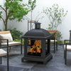 Outsunny 26" Fire Pit With Poker, Chimney Style Wood Burning Firepit, Black|Outsunny Foyer A Bois De 26 Po Avec Tisonnier, De Style Cheminee, Noir