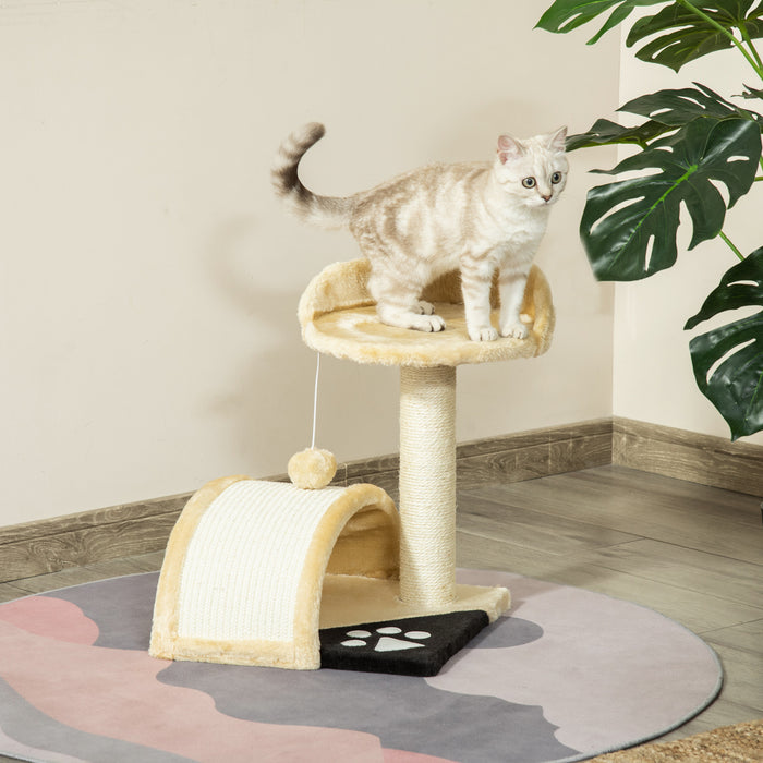 Pawhut 18\" Cat Scratching Tree Kitty House Kitten Activity Centre Pet Bed Post Furniture With Hanging Toy (beige)