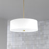 Dainolite Everly 4 Light Pendant Aged Brass Finish White Shade Lamp|Luminaire suspendu Everly de Dainolite avec abat-jour blanc, fini laiton vieilli et 4 ampoules