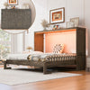 Olivia Solid Wood Murphy Bed with LED Light and Foldable Cabinet,Full Size,Brown Full Bed | Lit escamotable Olivia en bois massif avec lumiere LED et armoire pliante, taille full, marron