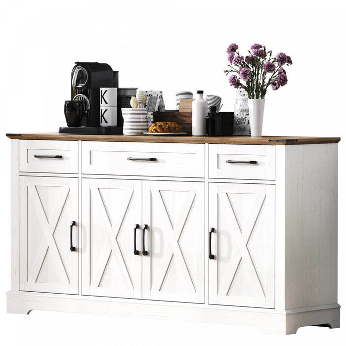 Ryan 55\" Adjustable Storage Buffet Cabinet With Door Shelves And Coffee Bar Station - White