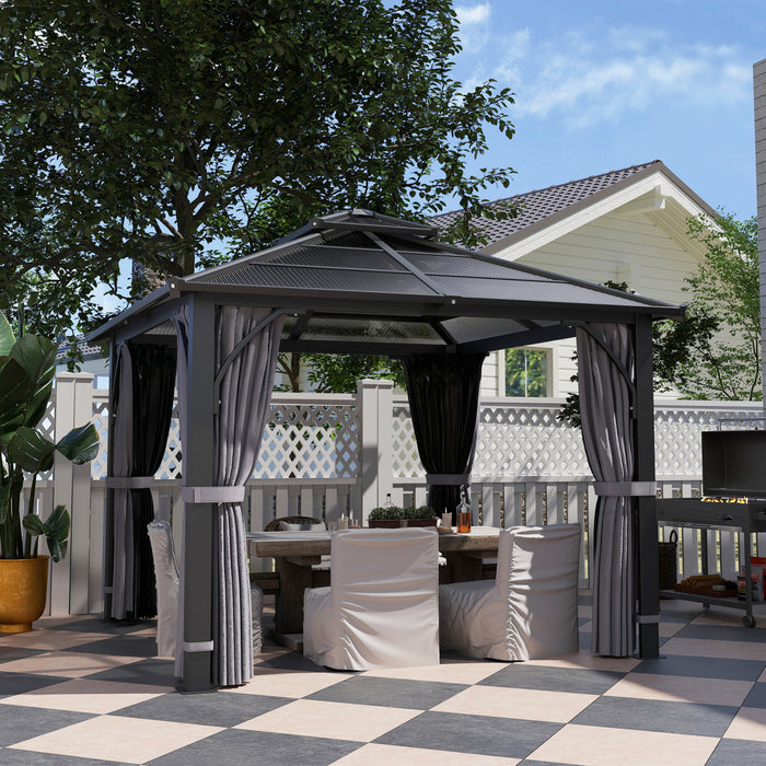 Outsunny 10' X 10' Hardtop Polycarbonate Gazebo With Netting And Curtains