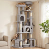 PawHut 79" Tall Cat Tree for Indoor Large Cats Adult, Multi-Level Kitty Tower Split Baseboard, 2 Condos, 2 Beds, 5 Sisal Scratching Posts, Hammock, Self-Grooming Brush