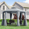 Outsunny 13ft Hexagon Gazebo Outdoor Canopy Shelter With Netting And Shaded Curtains Grey|Outsunny Hexagon Gazebo 13ft Outdoor Canopy Shelter Avec Filet Et Rideaux D'ombrage Gris