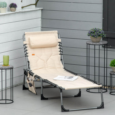 Outsunny Outdoor Lounge Chair, Folding Chaise Lounge, Beige