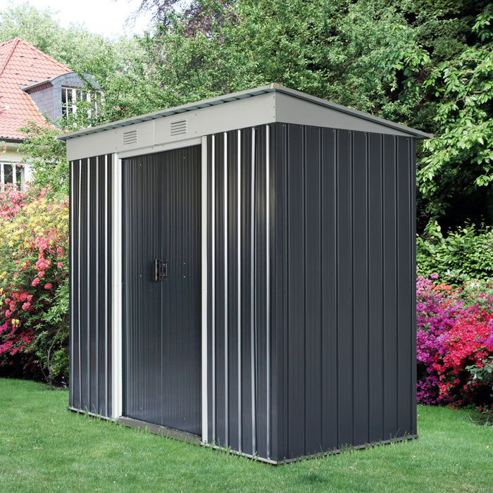 Outsunny 7' X 4' Outdoor Storage Shed, Metal Garden Tool Storage House Organizer With Lockable Sliding Doors And Vents For Backyard Patio Lawn, Charcoal Grey