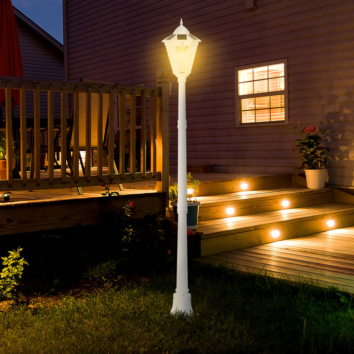 Outsunny 77\" Solar Lamp Post Light, Aluminum Outdoor Street Lamp, White