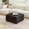 Liam 34.25" Large Square Faux Leather Ottoman Coffee Table with Storage,Chocolate  | Liam Ottoman Coffre Carre Large de 34,25" en Simili Cuir avec Rangement, Chocolat