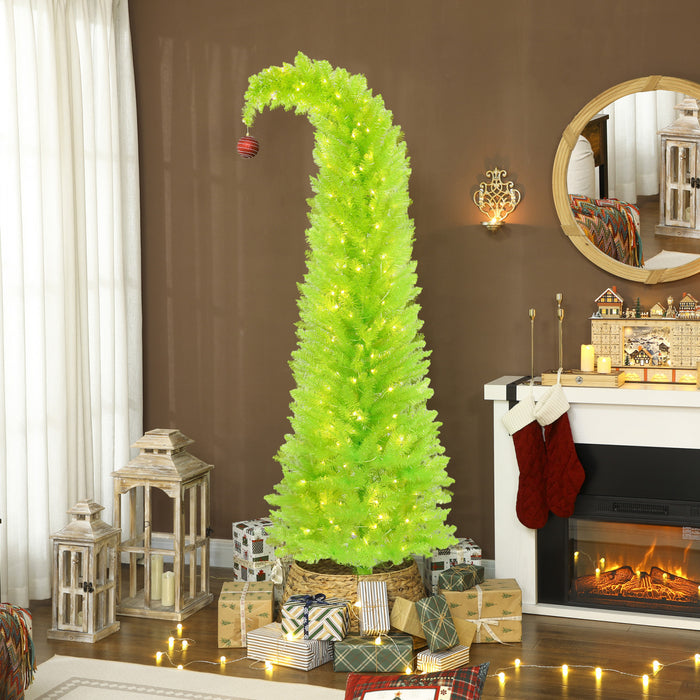 HOMCOM 7ft Prelit Artificial Christmas Tree, Curved Top Xmas Tree, Green