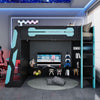 Olivia Wood Loft Bed with Desk and Multi-storage Shelves,RGB Light,Blue Full Bed | Olivia Lit mezzanine en bois avec bureau et etageres de rangement multiples, Lumiere RGB, Bleu