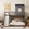 Marico Twin Over Solid Wood Full Bunk Bed With Slide, Playhouse Design - Antique Grey | Lit Superpose Marico En Bois Massif, Taille Simple En Haut Et Double En Bas, Avec Toboggan, Design Maison De Jeu - Gris Antique