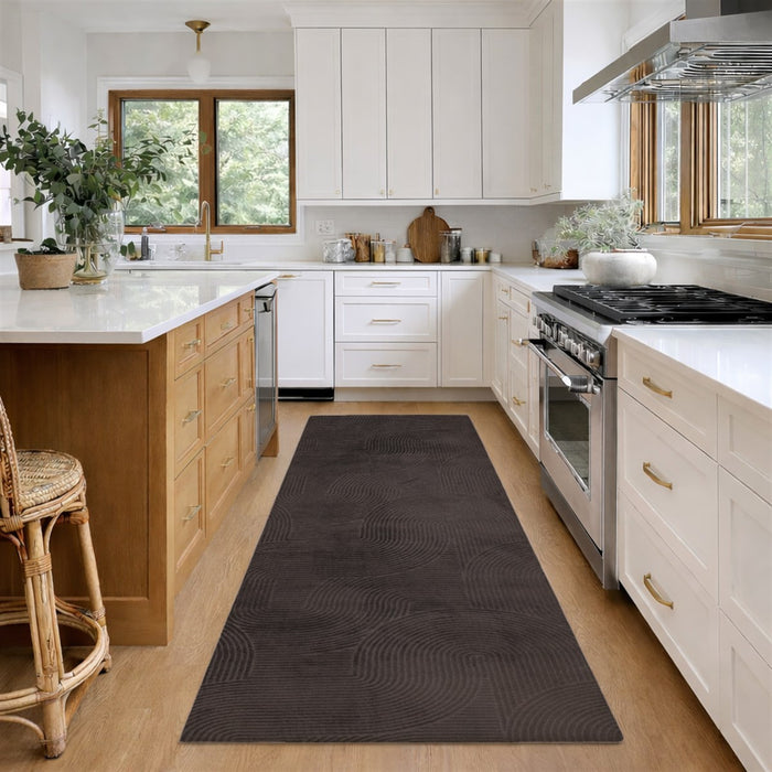 Elion Contemporary Charcoal Washable Rug 1'10\" x 6'0\" Indoor Area Rug