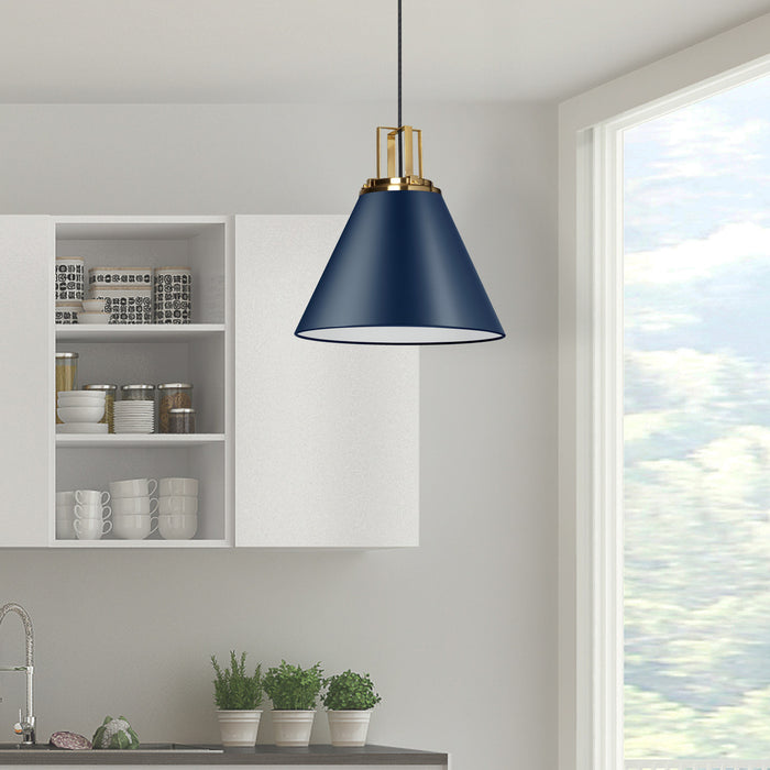 Dainolite Sonus 1 Light Pendant Cobalt Blue Aged Brass Accent Lamp