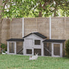 PawHut Large Rabbit Hutch Wood Bunny Cage Outdoor Guinea Pig House with Double Runs Slide Out Tray Ramps, 83"x18"x33", Grey