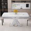 47.24"-62.99" Lennon Modern Extendable Rectangular Dining Table with Marble Printed Top - White | Table a manger rectangulaire moderne Lennon extensible de 47,24" a 62,99" avec plateau imprime marbre, blanc