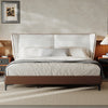 Ava Teddy Fleece Platform Bed with Wingback Headboard and Faux Upholstered, King Size, White King Bed  | Le lit plateforme Ava en polaire Teddy avec tete de lit a oreilles et revetement en simili cuir, taille King, couleur blanche