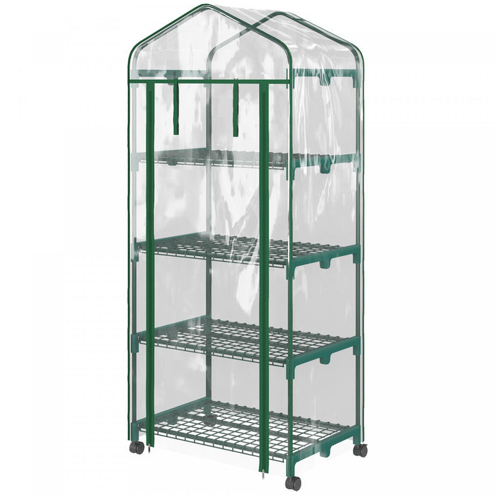 Outsunny Portable Greenhouse With 4 Tier Shelves, Plastic Cover, Clear